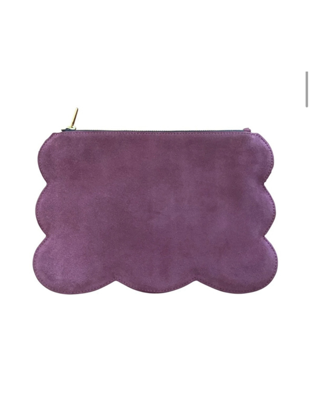 Dans La Main Striped Scalloped Suede Leather Clutch Pouch Purple